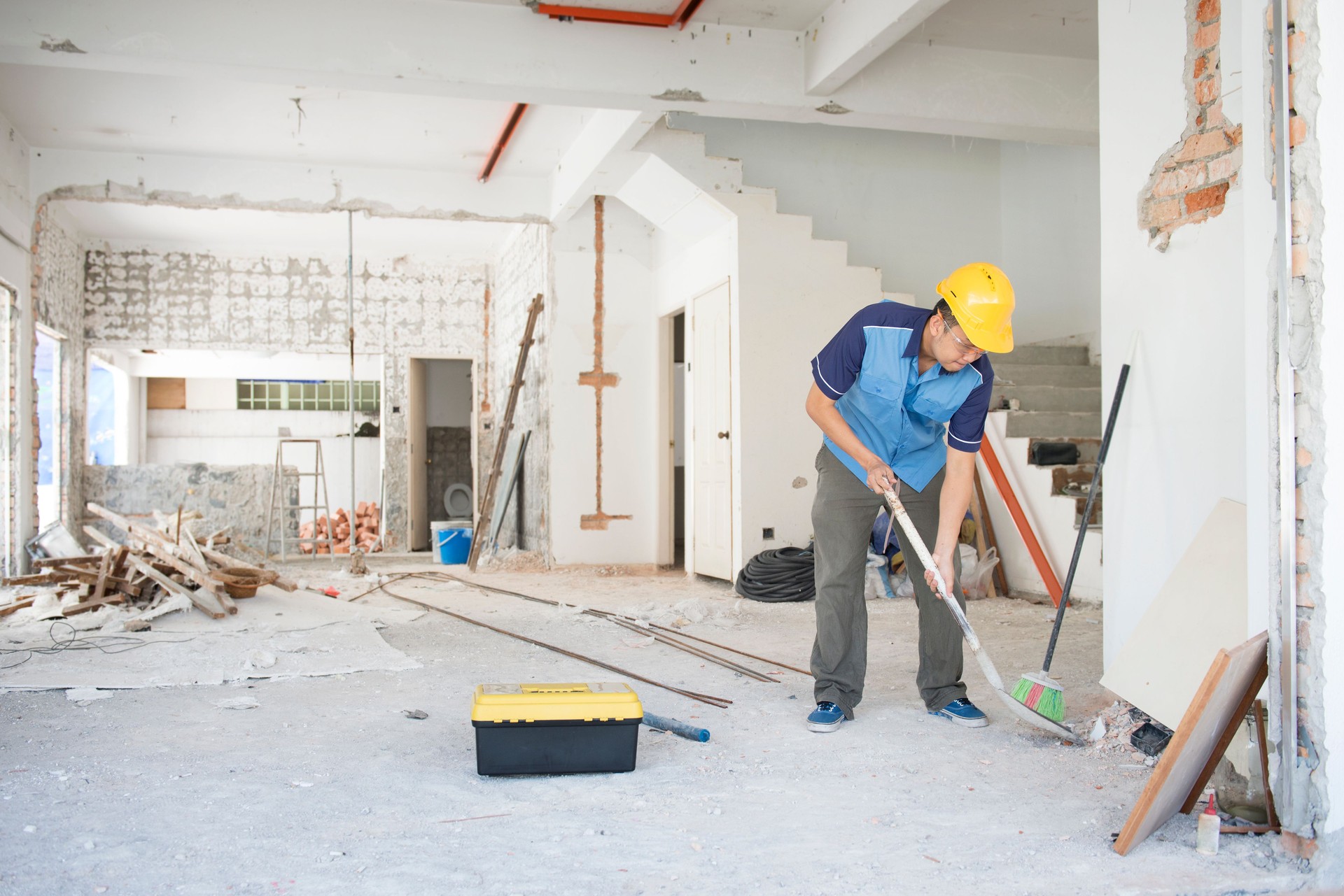 Full Length Of Worker Working At Construction Site